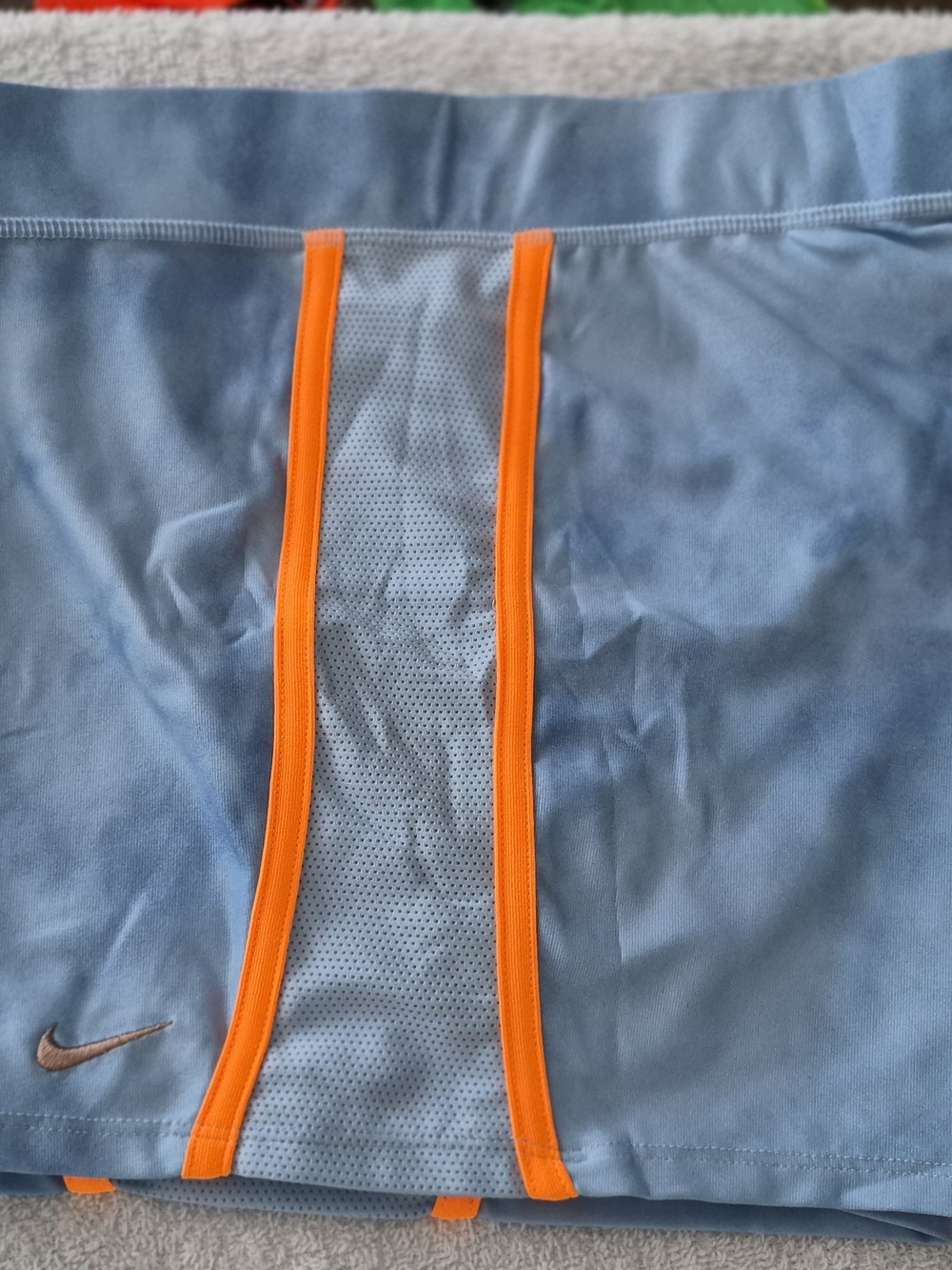 Nike Womens Sky Blue Running Shorts with Orange Piping Sz XL
